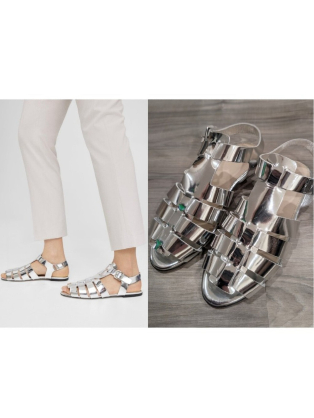 Theory | Fisherman Sandals In Metallic Silver Leather